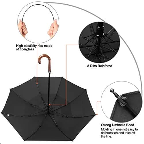 G4Free 52 Inch Golf Umbrella Windproof Large Stick Umbrella with Wooden Handle | Auto Open Fiberglass Ribs thumbnail 6