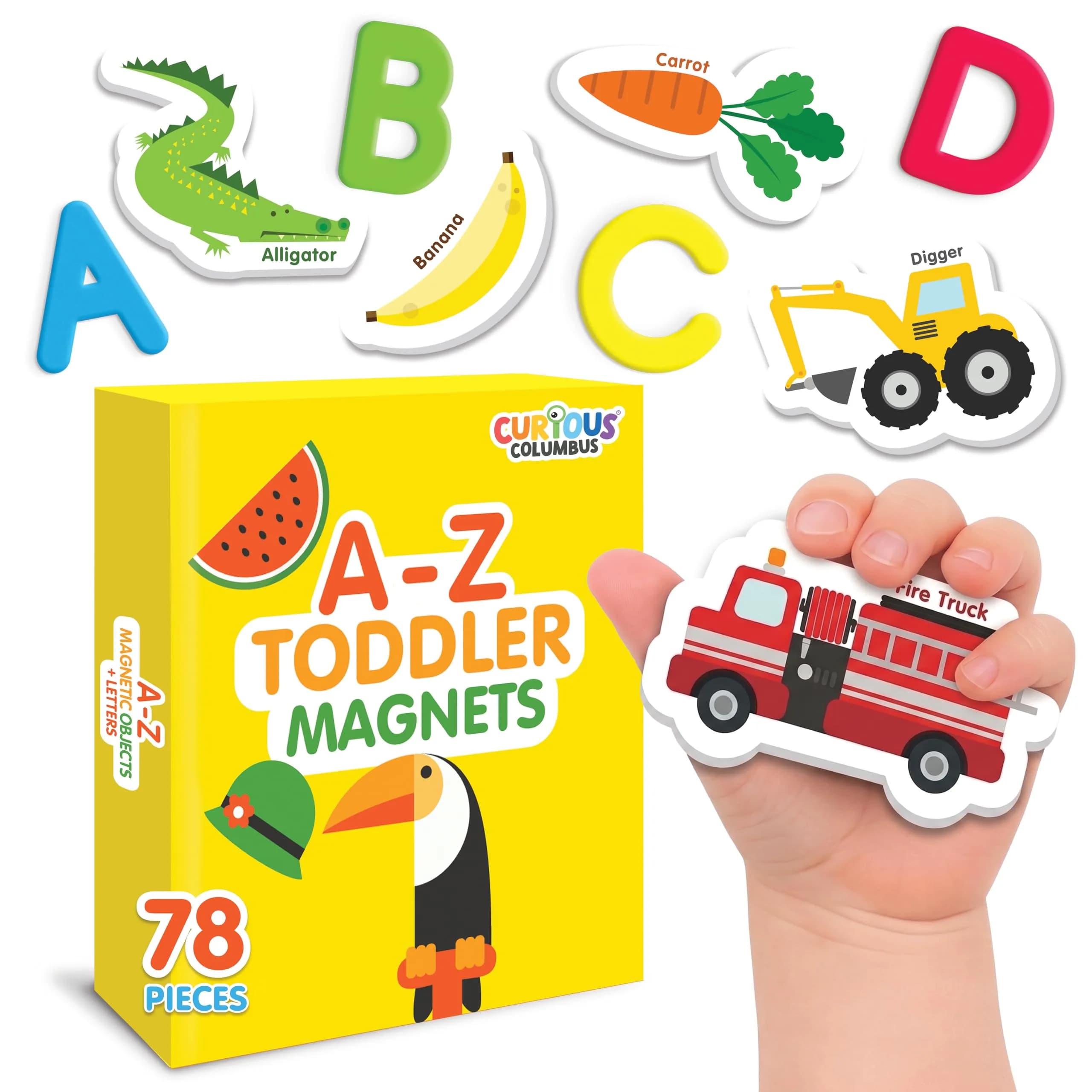Curious Columbus Magnetic Objects and Letters, Foam Fridge Magnets for Kids | Bright ABC & Object Magnets - main product image