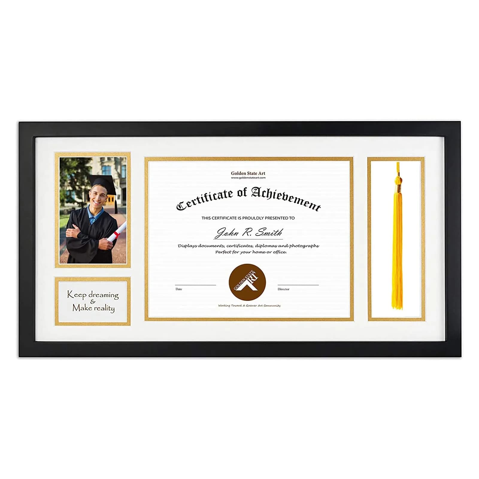 Golden State Art Diploma Frame with Tassel Holder and Photo, Black Wood | Modern Shadow Box for Certificates & Photos - main product image