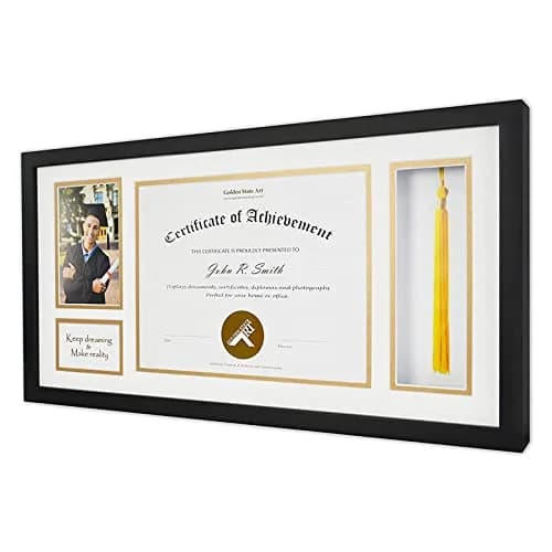 Golden State Art Diploma Frame with Tassel Holder and Photo, Black Wood | Modern Shadow Box for Certificates & Photos thumbnail 4
