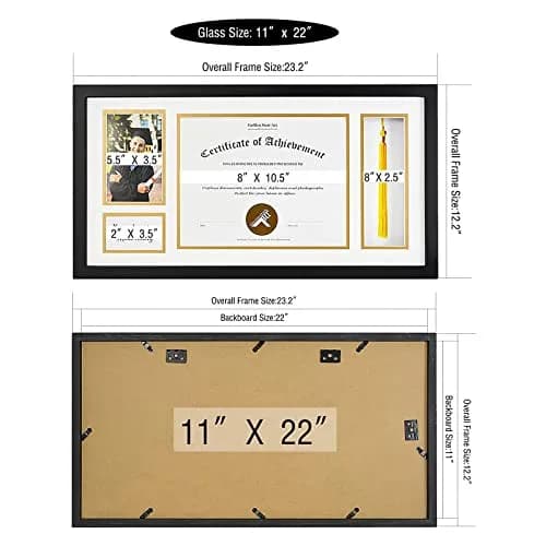 Golden State Art Diploma Frame with Tassel Holder and Photo, Black Wood | Modern Shadow Box for Certificates & Photos thumbnail 7