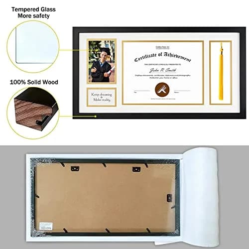 Golden State Art Diploma Frame with Tassel Holder and Photo, Black Wood | Modern Shadow Box for Certificates & Photos thumbnail 2