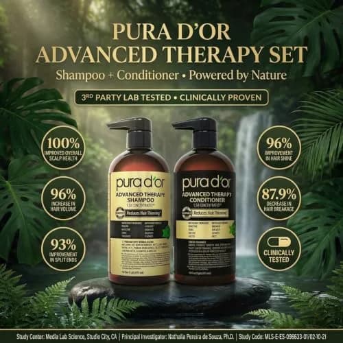 PURA D'OR Advanced Therapy Biotin Shampoo & Hair Regrowth Conditioner Set 946ml (32 Fl Oz) | Clinically Tested Thickening Results thumbnail 5