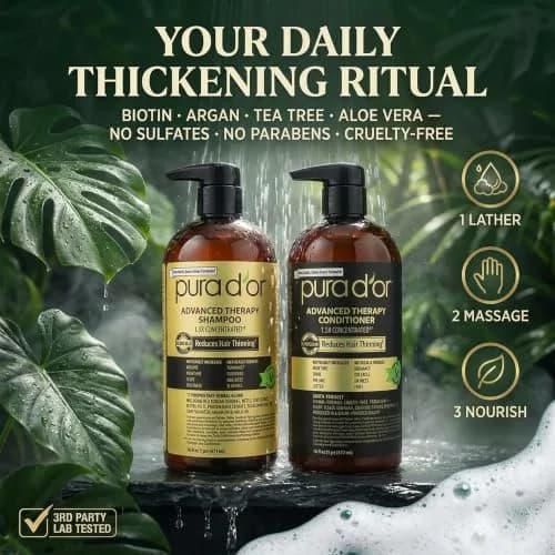 PURA D'OR Advanced Therapy Biotin Shampoo & Hair Regrowth Conditioner Set 946ml (32 Fl Oz) | Clinically Tested Thickening Results thumbnail 6