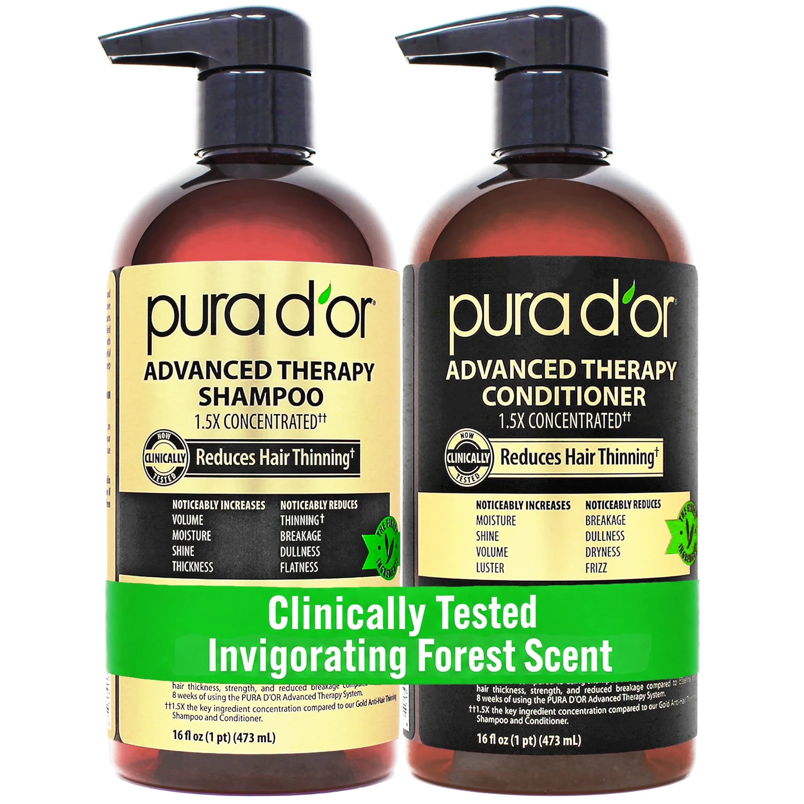 PURA D'OR Advanced Therapy Biotin Shampoo & Hair Regrowth Conditioner Set 946ml (32 Fl Oz) | Clinically Tested Thickening Results - main product image