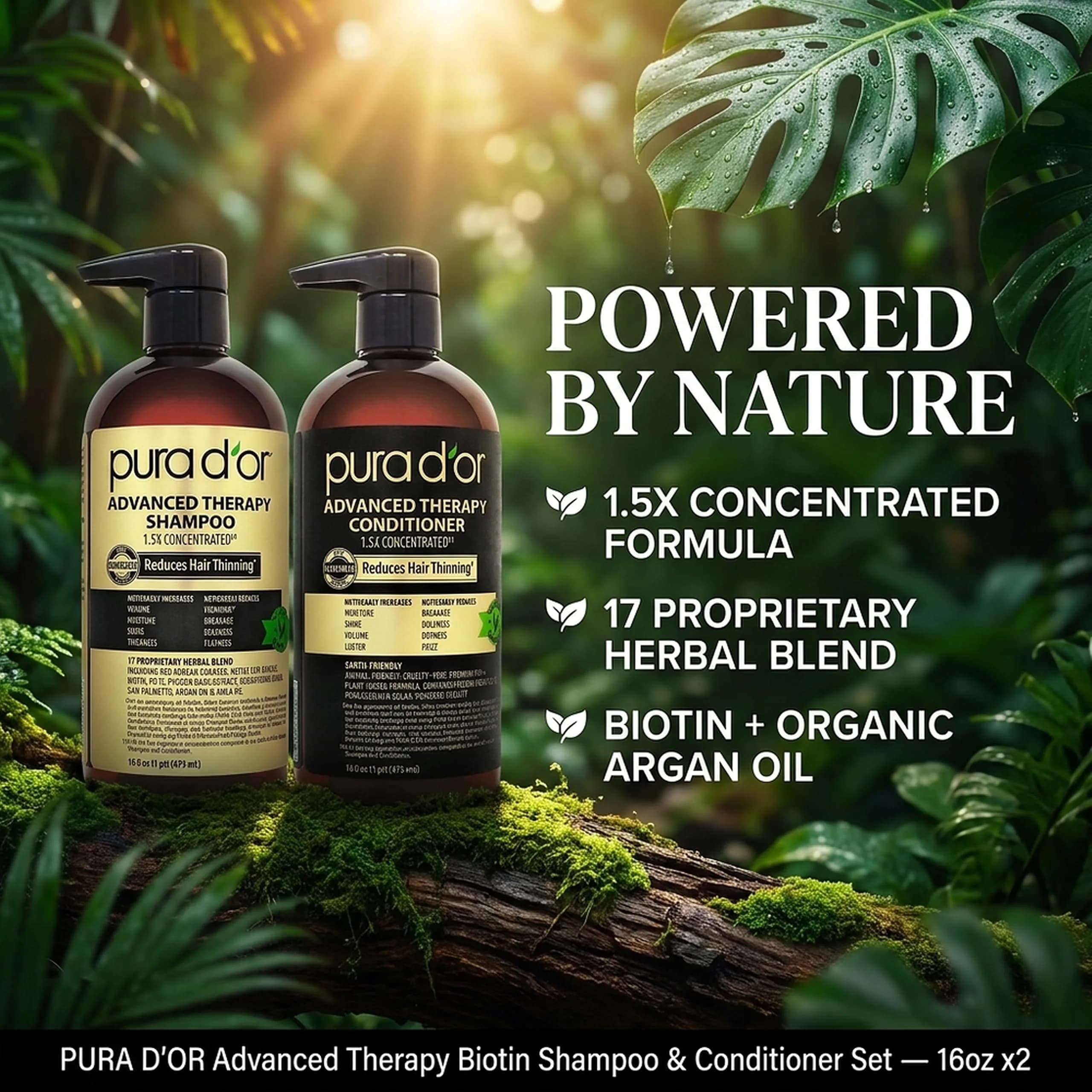 PURA D'OR Advanced Therapy Biotin Shampoo & Hair Regrowth Conditioner Set 946ml (32 Fl Oz) | Clinically Tested Thickening Results - view 3