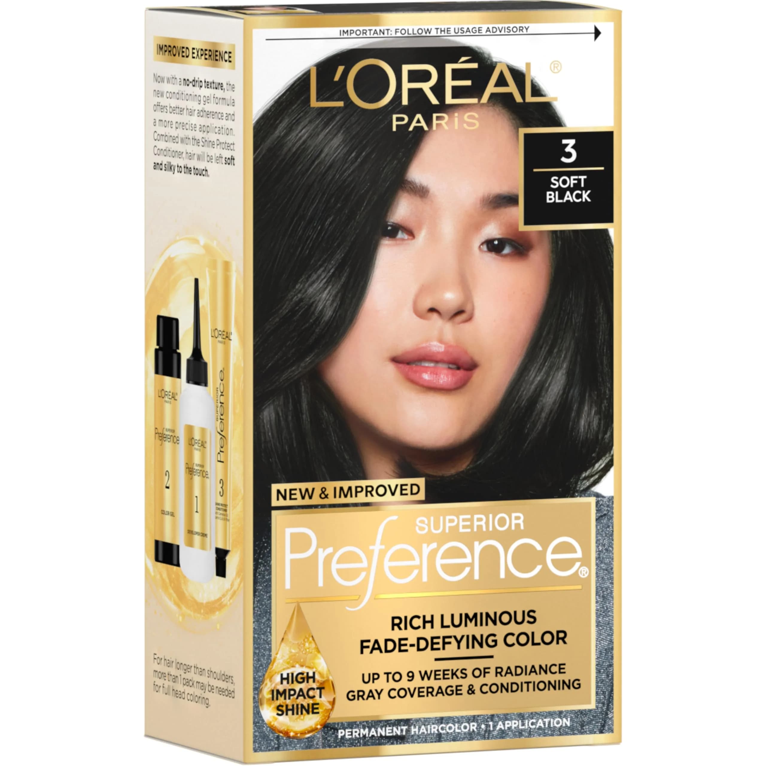 L'Oreal Paris Superior Preference Soft Black 3 Permanent Hair Color | Fade-Defying Shine System - main product image