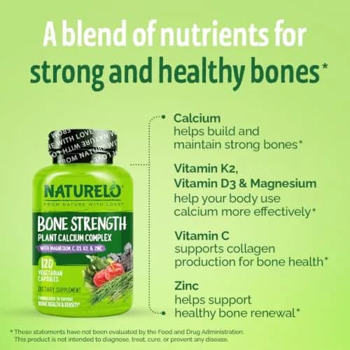 NATURELO 600mg Calcium Supplement for Bone Strength, VIT D3, 120 Capsules | Supports Bone & Joint Health thumbnail 3