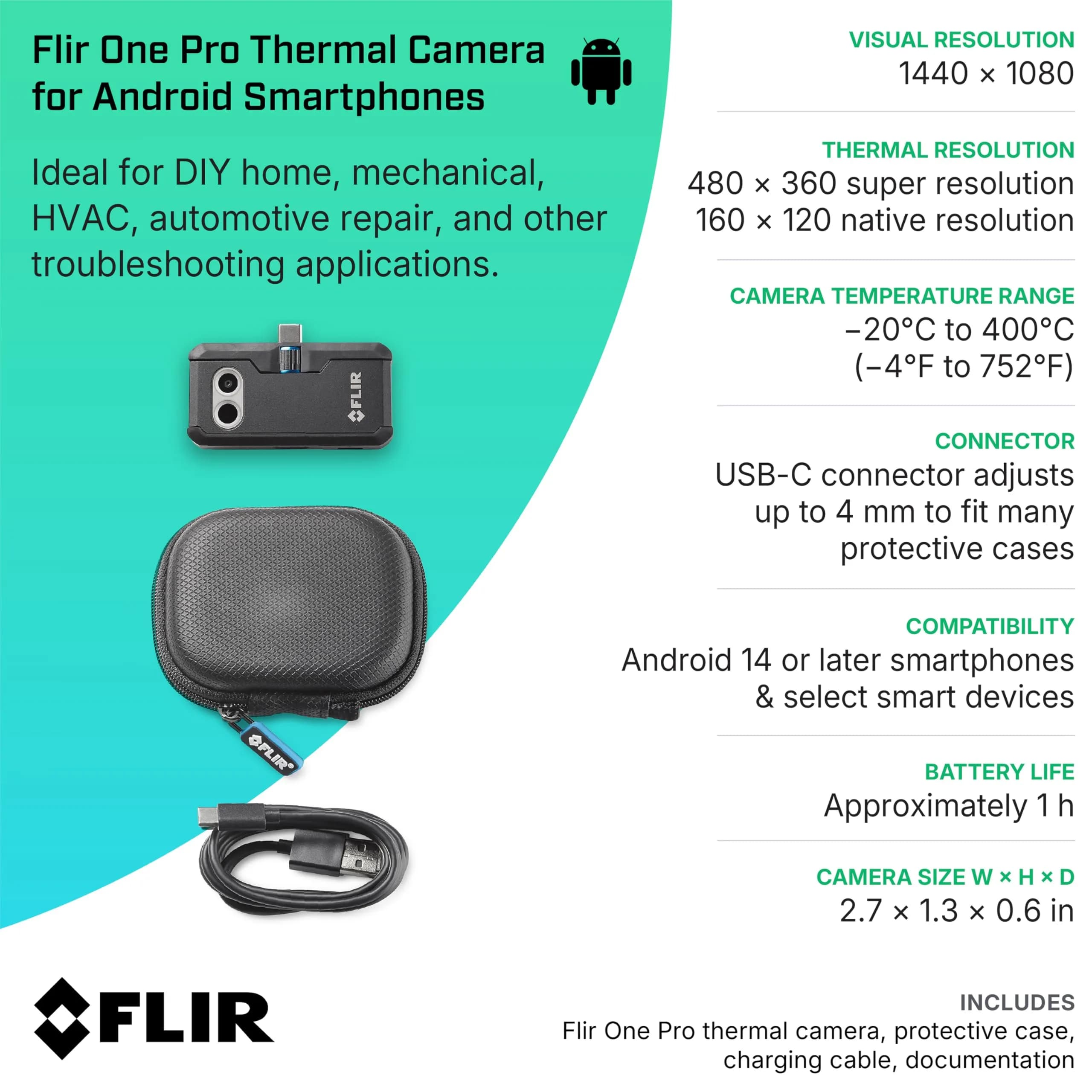 FLIR ONE Pro Thermal Imaging Camera for Android USB-C, 480x360 Resolution | Jobsite Tough & Accurate Inspection Tool - view 9