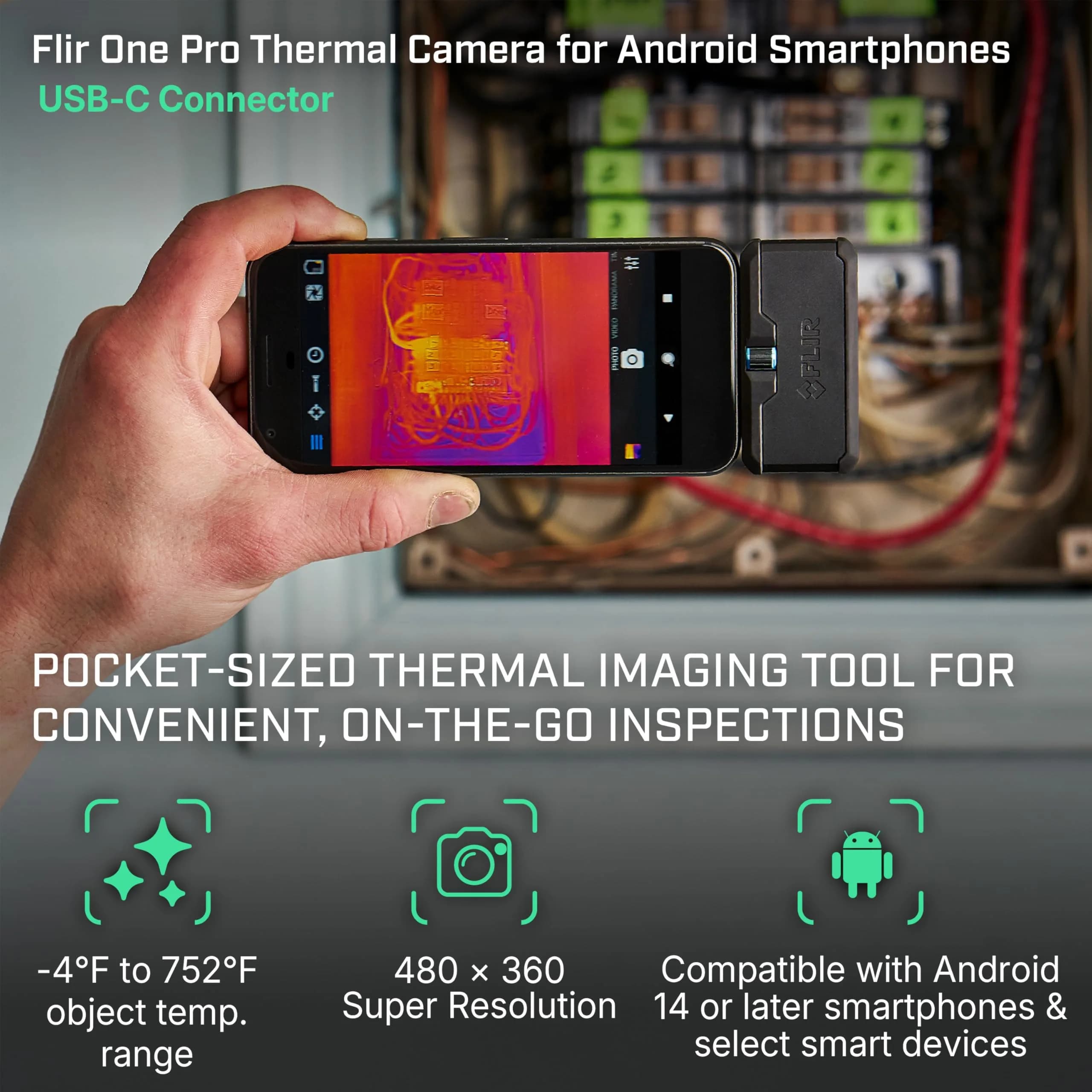 FLIR ONE Pro Thermal Imaging Camera for Android USB-C, 480x360 Resolution | Jobsite Tough & Accurate Inspection Tool - view 2