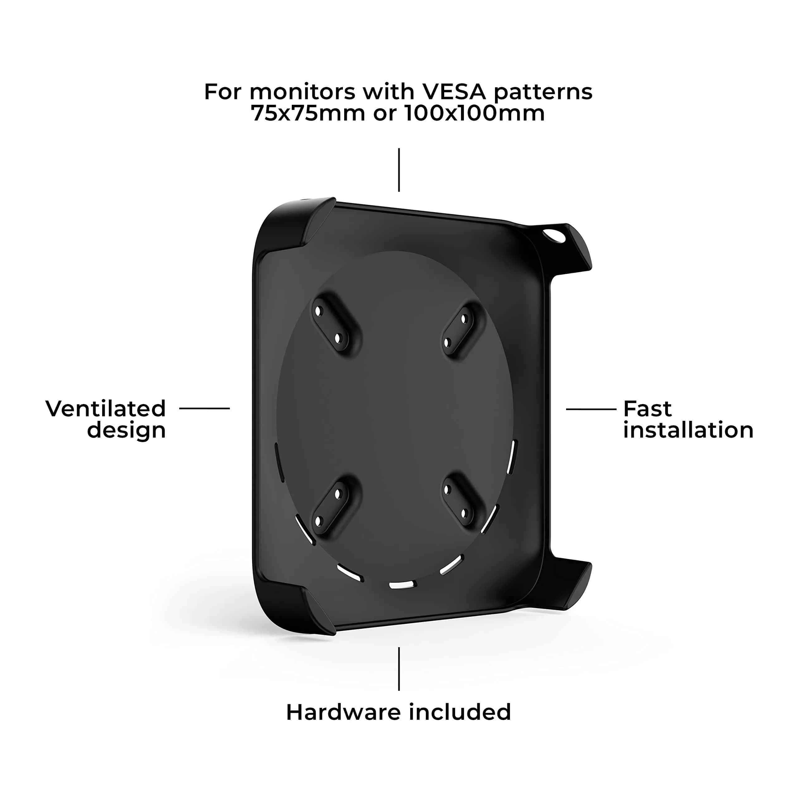 HumanCentric Mac mini Mount | VESA 75/100mm, Under Desk, Wall Mount, Black Plastic - view 4