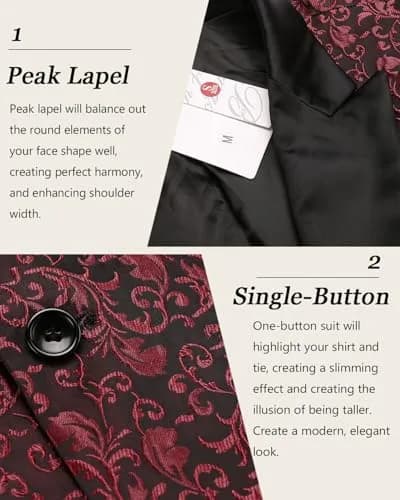 COOFANDY Floral Party Suit Jacket Red XL | Elegant Jacquard Design for Men thumbnail 5