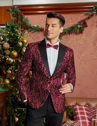 COOFANDY Floral Party Dress Suit Stylish Dinner Jacket Wedding Blazer 1 - Red | One Button Tuxedo for Men thumbnail 4