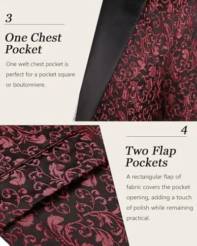 COOFANDY Floral Party Dress Suit Stylish Dinner Jacket Wedding Blazer 1 - Red | One Button Tuxedo for Men thumbnail 6