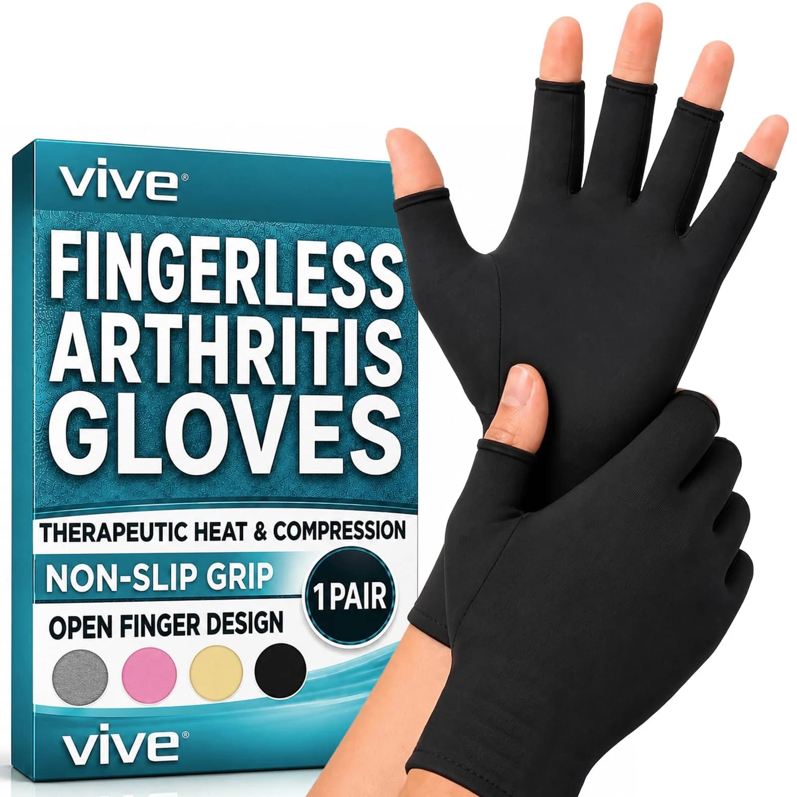 Vive Arthritis Gloves Small Black | Compression Therapy for Joint Pain Relief with Open Finger Design - main product image