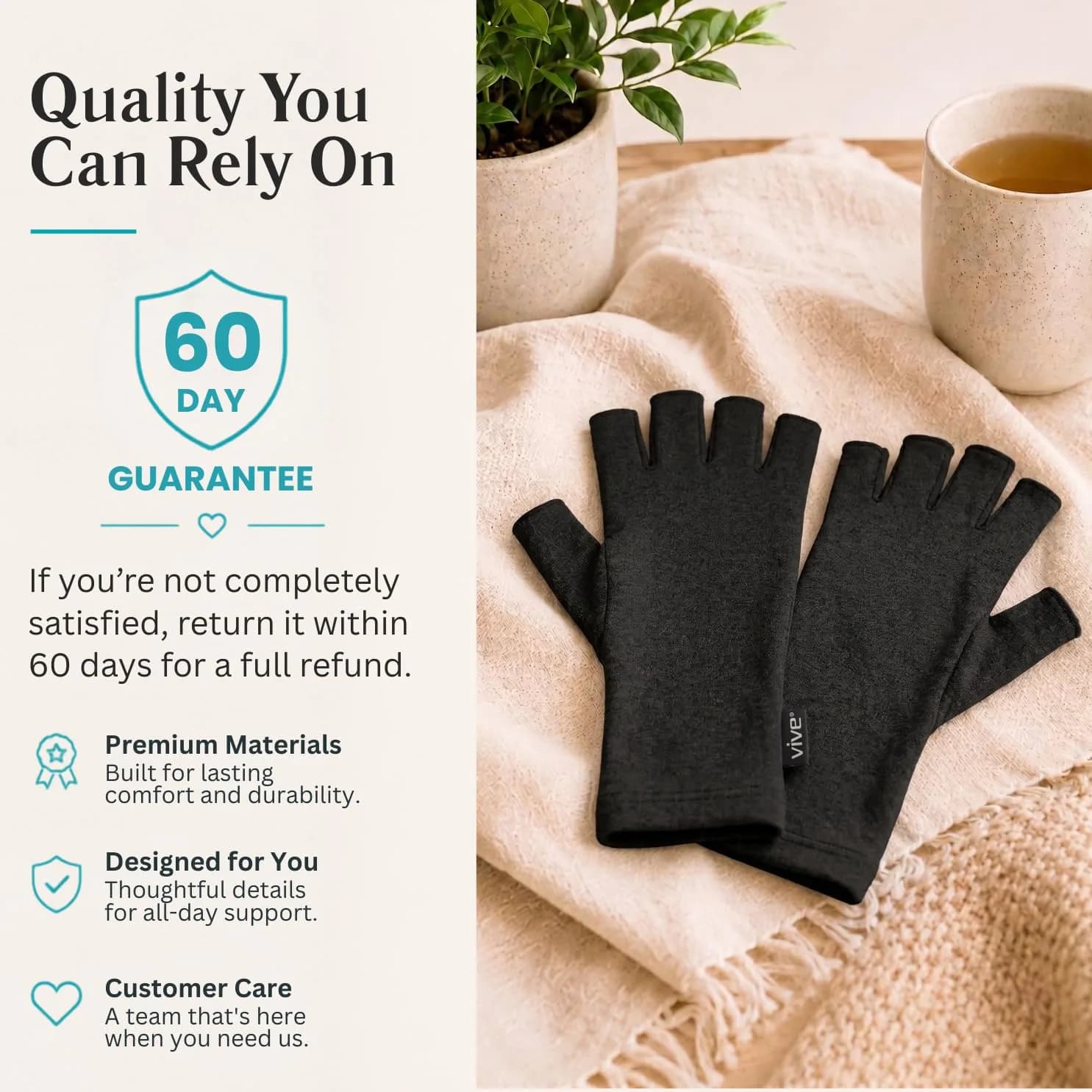 Vive Arthritis Gloves Small Black | Compression Therapy for Joint Pain Relief with Open Finger Design - view 9