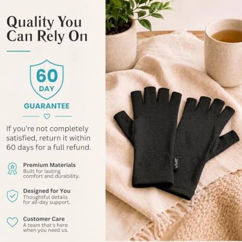 Vive Arthritis Gloves Small Black | Compression Therapy for Joint Pain Relief with Open Finger Design thumbnail 9