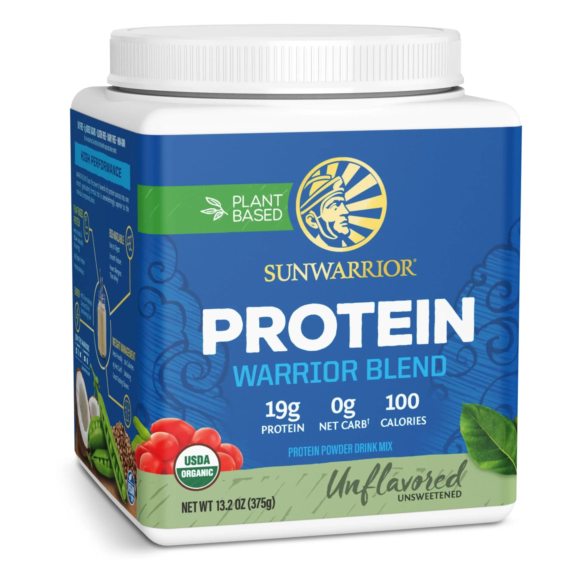 Sunwarrior Warrior Blend Organic Vegan Protein, Unflavored, 15 Servings | Plant-Based Protein for Active Lifestyle