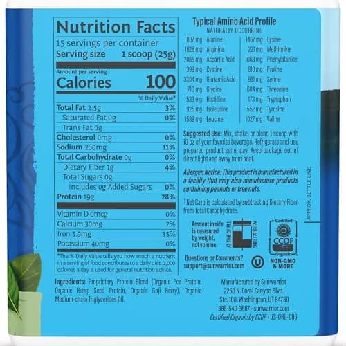 Sunwarrior Warrior Blend Organic Vegan Protein, Unflavored, 15 Servings | Plant-Based Protein for Active Lifestyle thumbnail 2