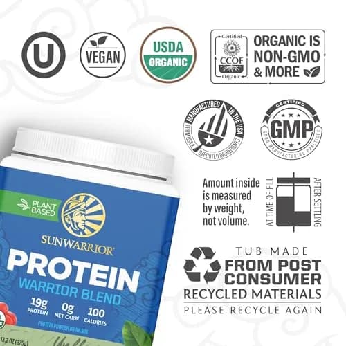 Sunwarrior Warrior Blend Organic Vegan Protein, Unflavored, 15 Servings | Plant-Based Protein for Active Lifestyle thumbnail 3