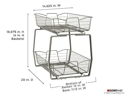 ClosetMaid 14 in. Pull Out Cabinet Organizer 2 Tier Nickel | Heavy Duty Slide Out Pantry Shelves thumbnail 4