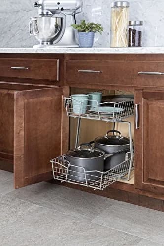 ClosetMaid 14 in. Pull Out Cabinet Organizer 2 Tier Nickel | Heavy Duty Slide Out Pantry Shelves thumbnail 2