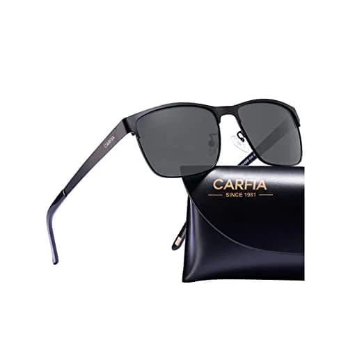 CARFIA Polarized Sunglasses for Men Spring Hinge Metal Frame CA5225 | Classic Square Design with UV400 Protection thumbnail 1