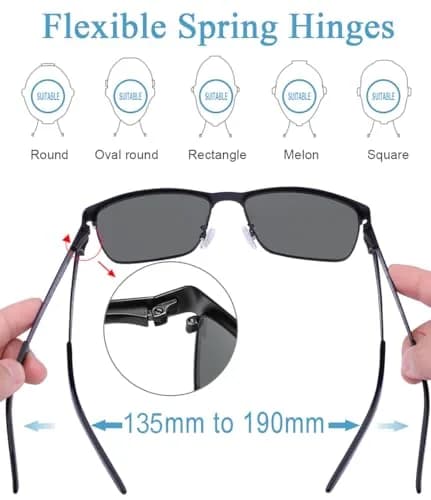 CARFIA Polarized Sunglasses for Men Spring Hinge Metal Frame CA5225 | Classic Square Design with UV400 Protection thumbnail 5