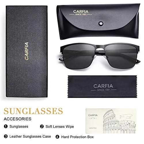 CARFIA Polarized Sunglasses for Men Spring Hinge Metal Frame CA5225 | Classic Square Design with UV400 Protection thumbnail 6