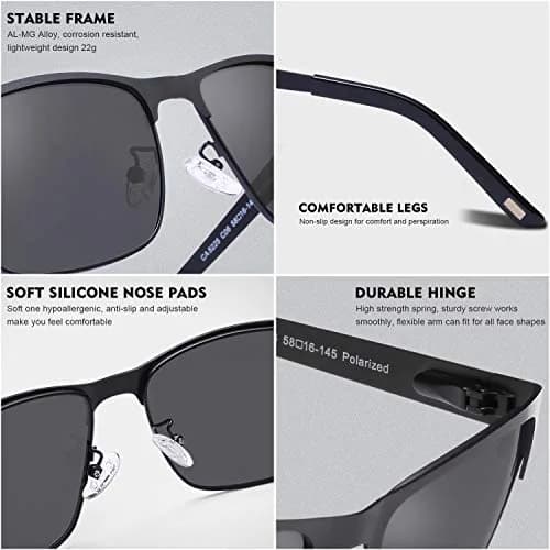 CARFIA Polarized Sunglasses for Men Spring Hinge Metal Frame CA5225 | Classic Square Design with UV400 Protection thumbnail 7