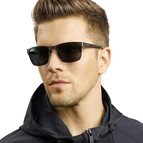 CARFIA Polarized Sunglasses for Men Spring Hinge Metal Frame CA5225 | Classic Square Design with UV400 Protection thumbnail 2