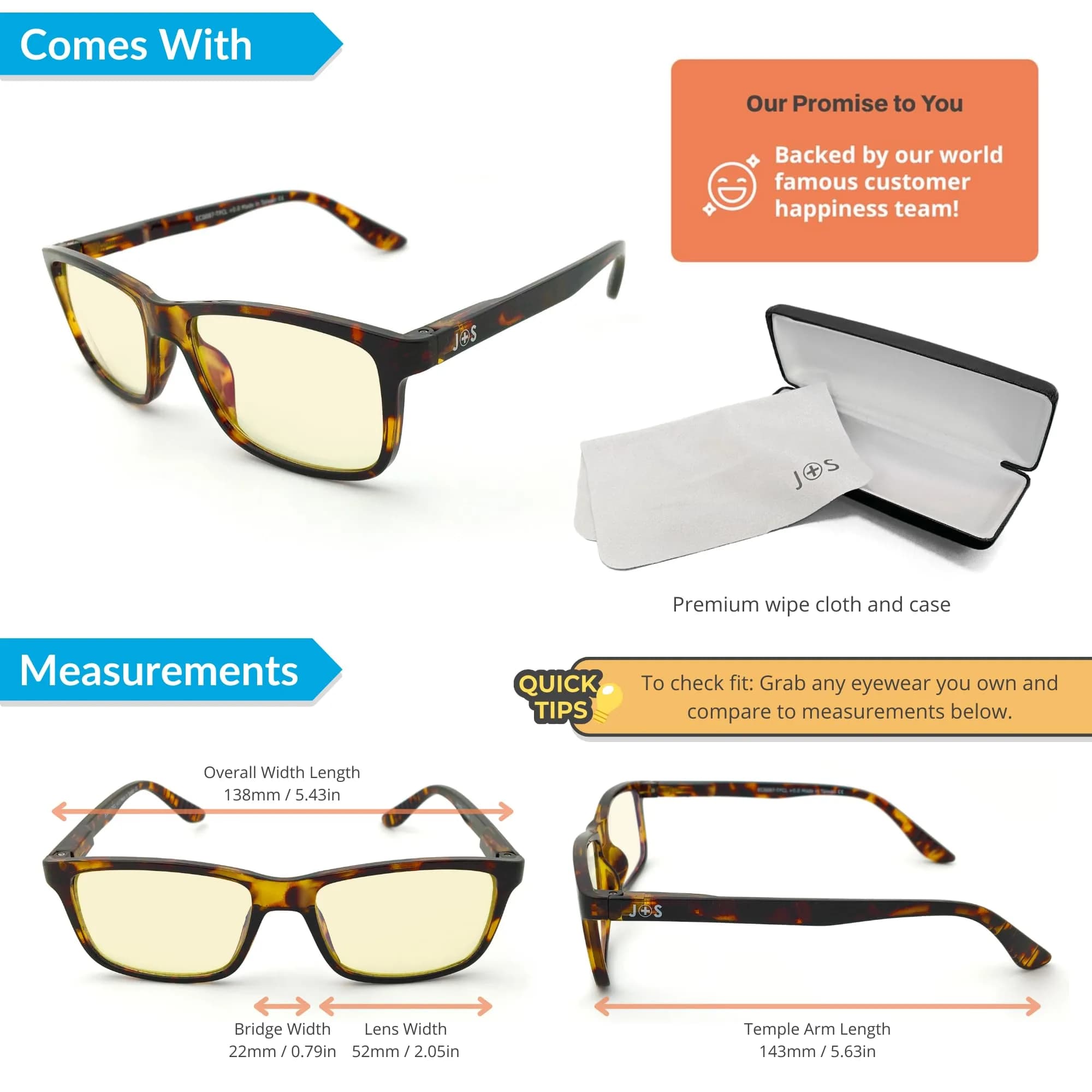J+S Haka Rectangle Tortoise Blue Light Blocking Glasses with Low Color Distortion Lens - view 4