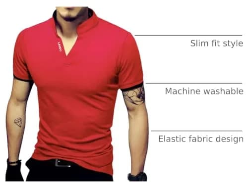 LOGEEYAR Mens Short-Sleeve Slim Fit Cotton Pique Polo Shirt | Classic V-Neck, Red, Small thumbnail 4