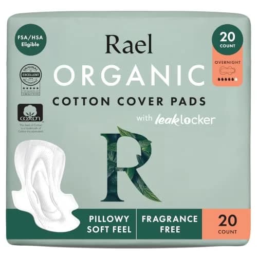 Rael Organic Cotton Cover Sanitary Pads for Women, Heavy Overnight 20 Ct | Made with 100% Organic Cotton thumbnail 1