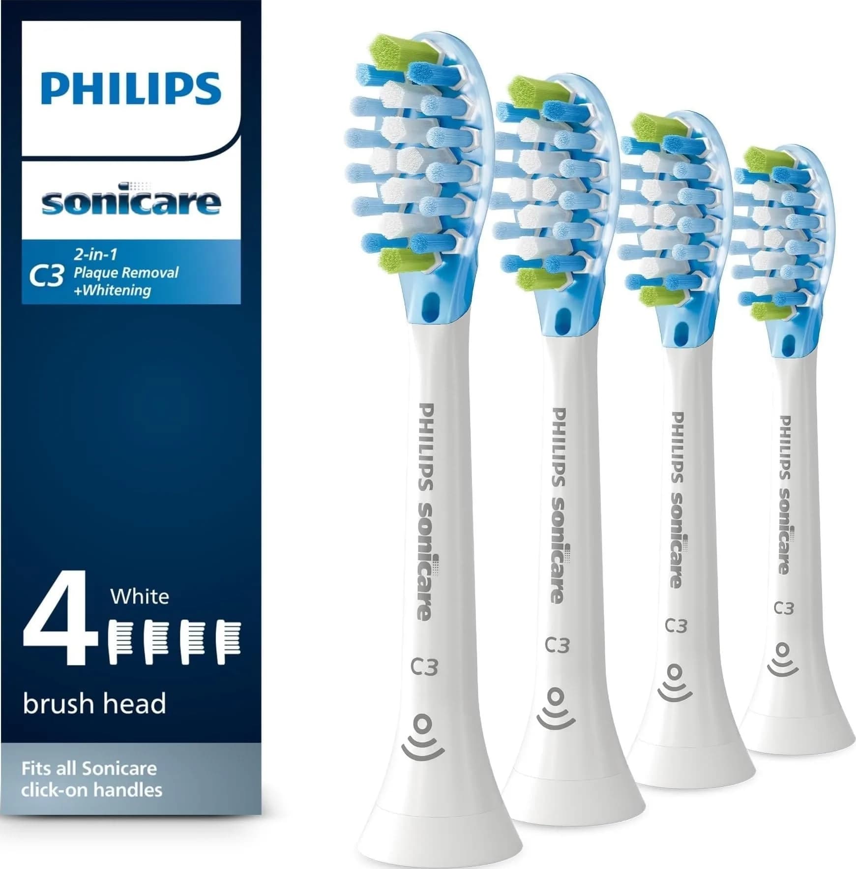 Philips Sonicare C3 Two-in-One White Replacement Electric Toothbrush Heads - 4 Count Pack - main product image