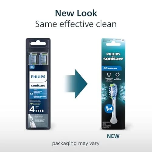 Philips Sonicare C3 Two-in-One Genuine Replacement Electric Toothbrush Heads 4 Pack | Deep Plaque Removal & Whitening thumbnail 2
