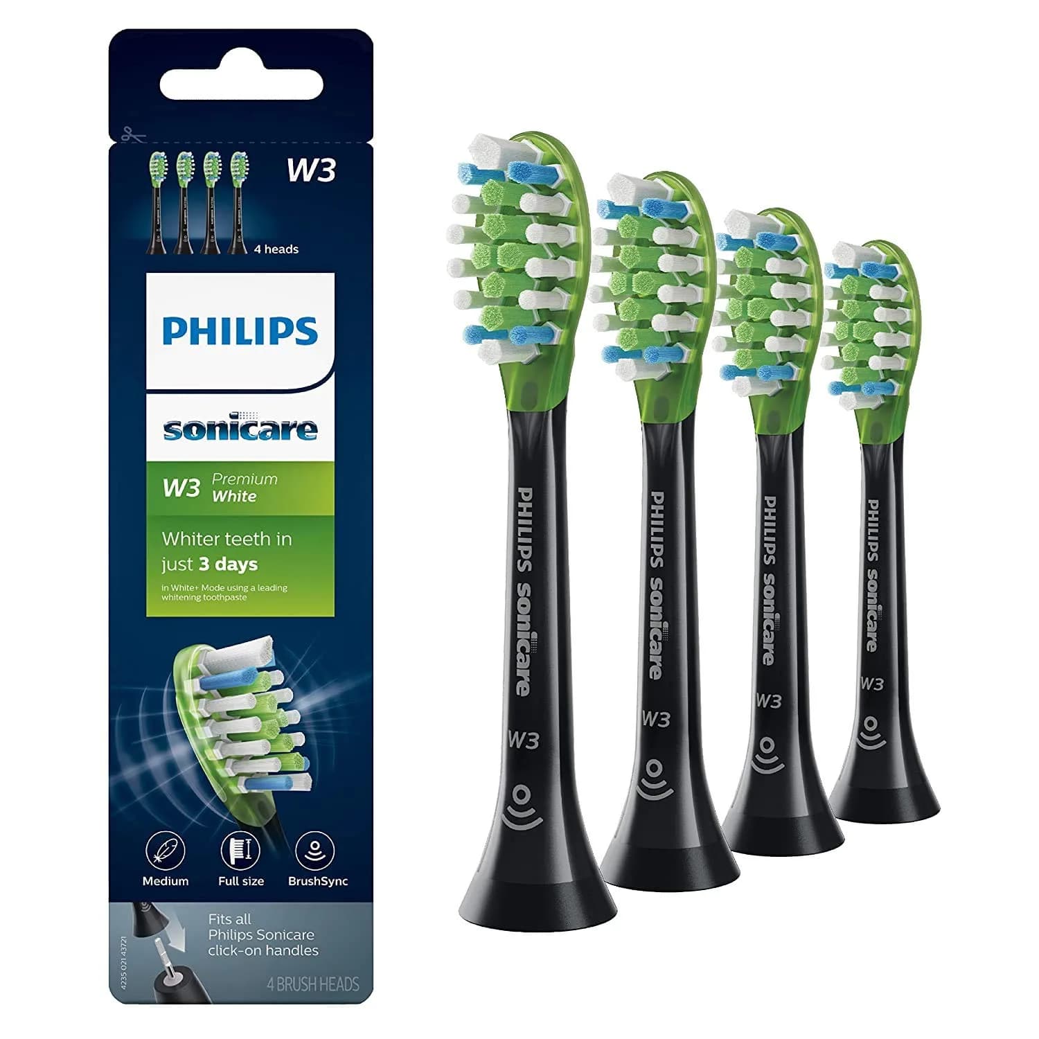 Philips Sonicare Genuine W3 Premium White Replacement Toothbrush Heads, 4 Count (Pack of 1) | Whiter Teeth in 3 Days - main product image