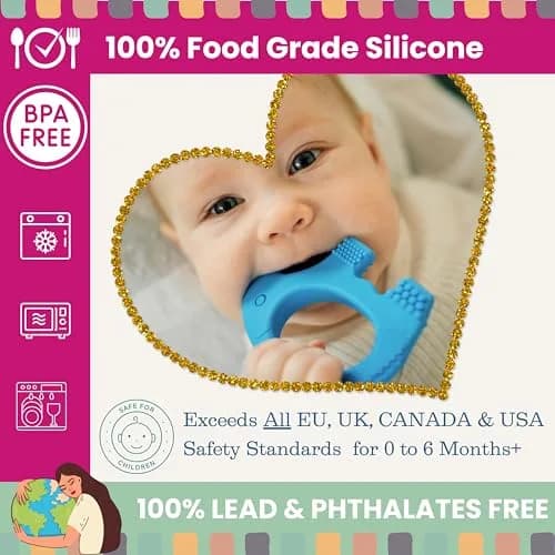 Baby Elefun Baby Teething Toys 0-6 Months | 5X Pain Relief, Non-Toxic Silicone, Portable & Safe (Blue) thumbnail 4