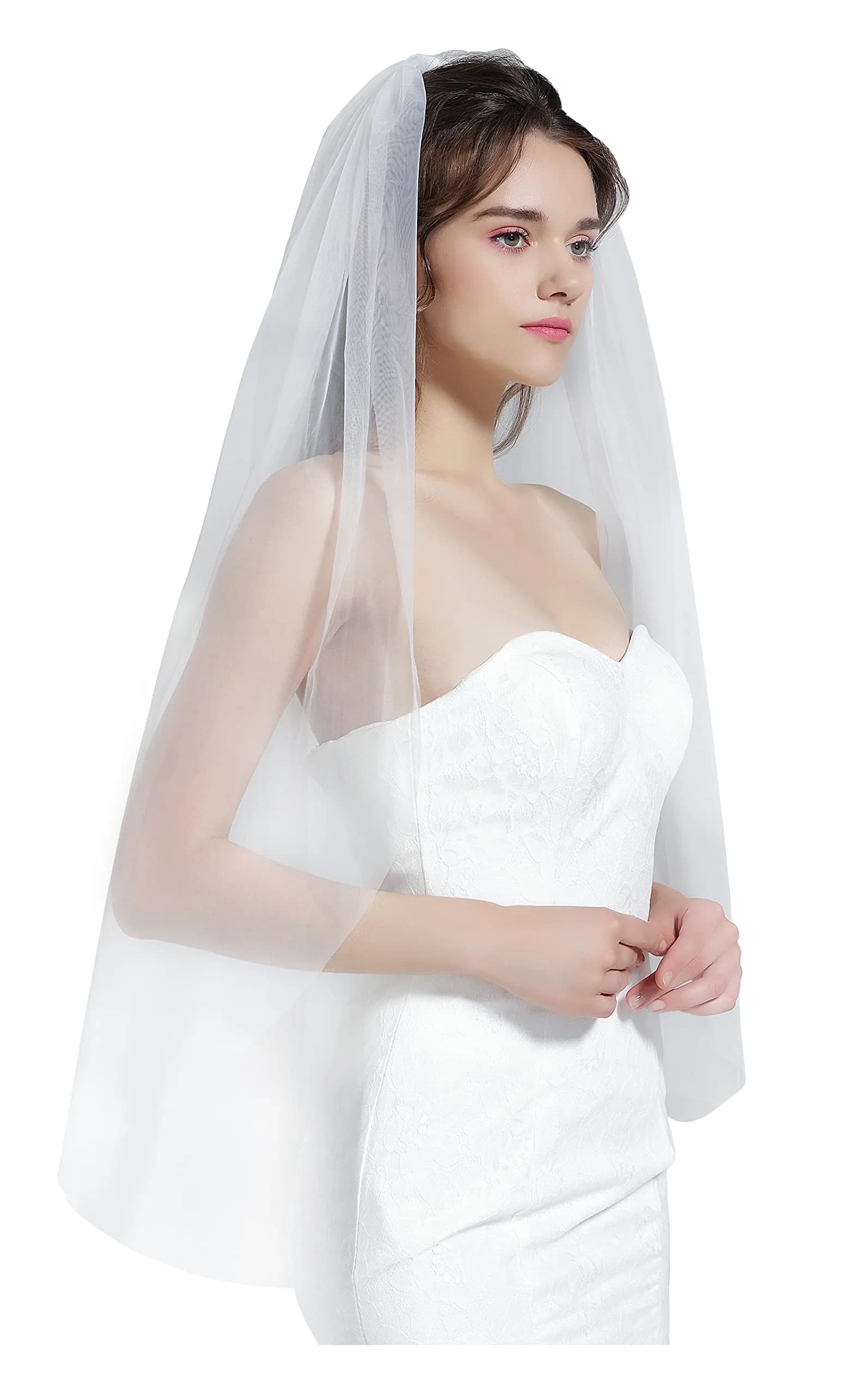 BEAUTELICATE Wedding Bridal Veil with Comb 1 Tier Cut Edge | Elegant 118" Cathedral Length Tulle