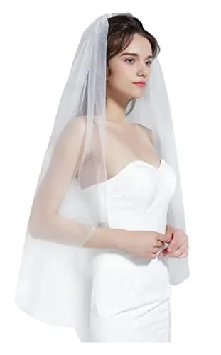 BEAUTELICATE Wedding Bridal Veil with Comb 1 Tier Cut Edge | Elegant 118" Cathedral Length Tulle thumbnail 1