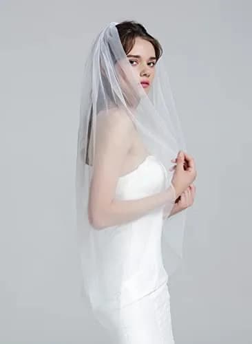 BEAUTELICATE Wedding Bridal Veil with Comb 1 Tier Cut Edge | Elegant 118" Cathedral Length Tulle thumbnail 4