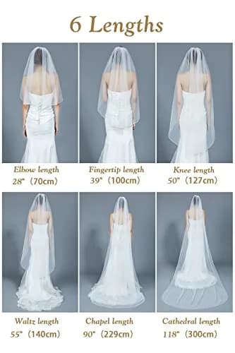 BEAUTELICATE Wedding Bridal Veil with Comb 1 Tier Cut Edge | Elegant 118" Cathedral Length Tulle thumbnail 5