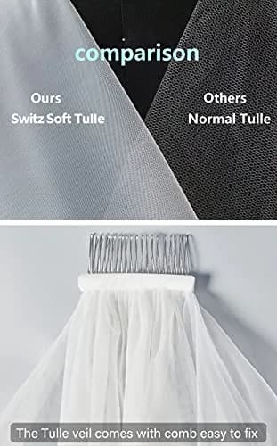 BEAUTELICATE Wedding Bridal Veil with Comb 1 Tier Cut Edge | Elegant 118" Cathedral Length Tulle thumbnail 6