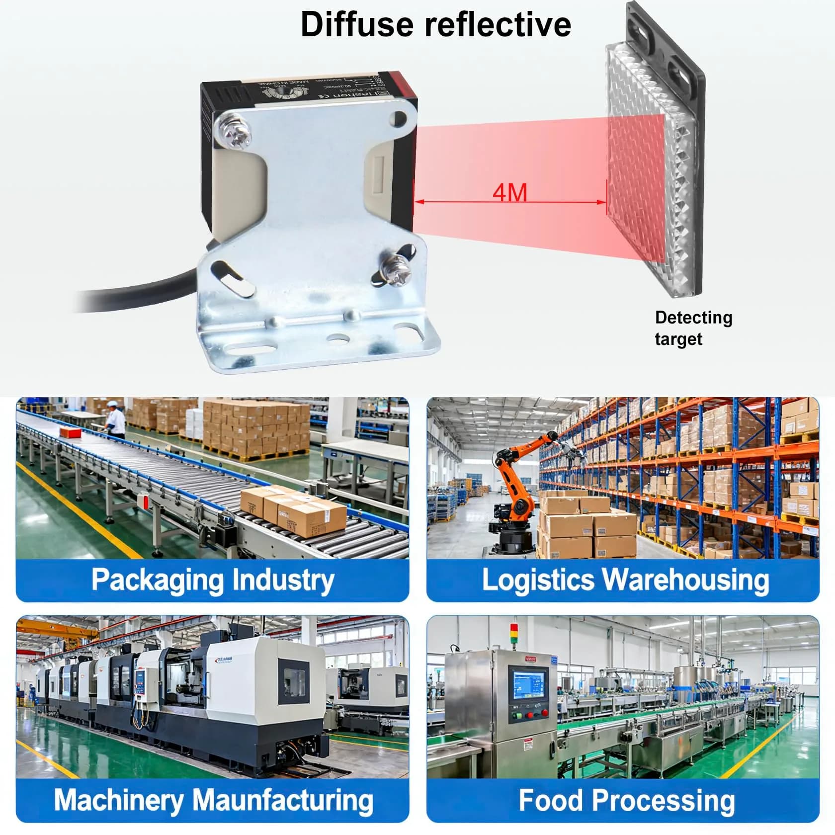Heschen Photoelectric Sensor Switch AC90-250V Feedback Reflection Type with 4m Monitoring Distance - view 5