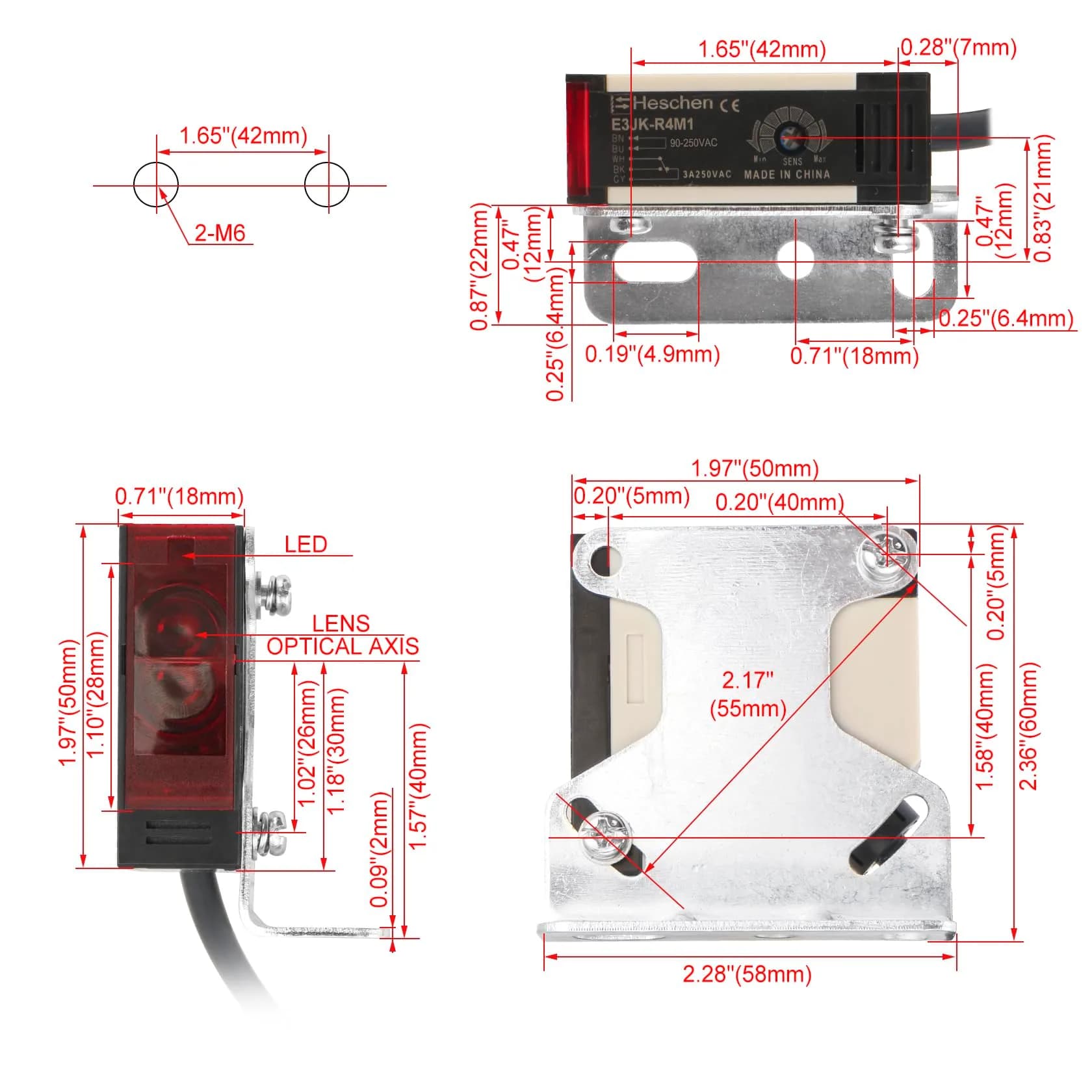 Heschen Photoelectric Sensor Switch AC90-250V Feedback Reflection Type with 4m Monitoring Distance - view 2