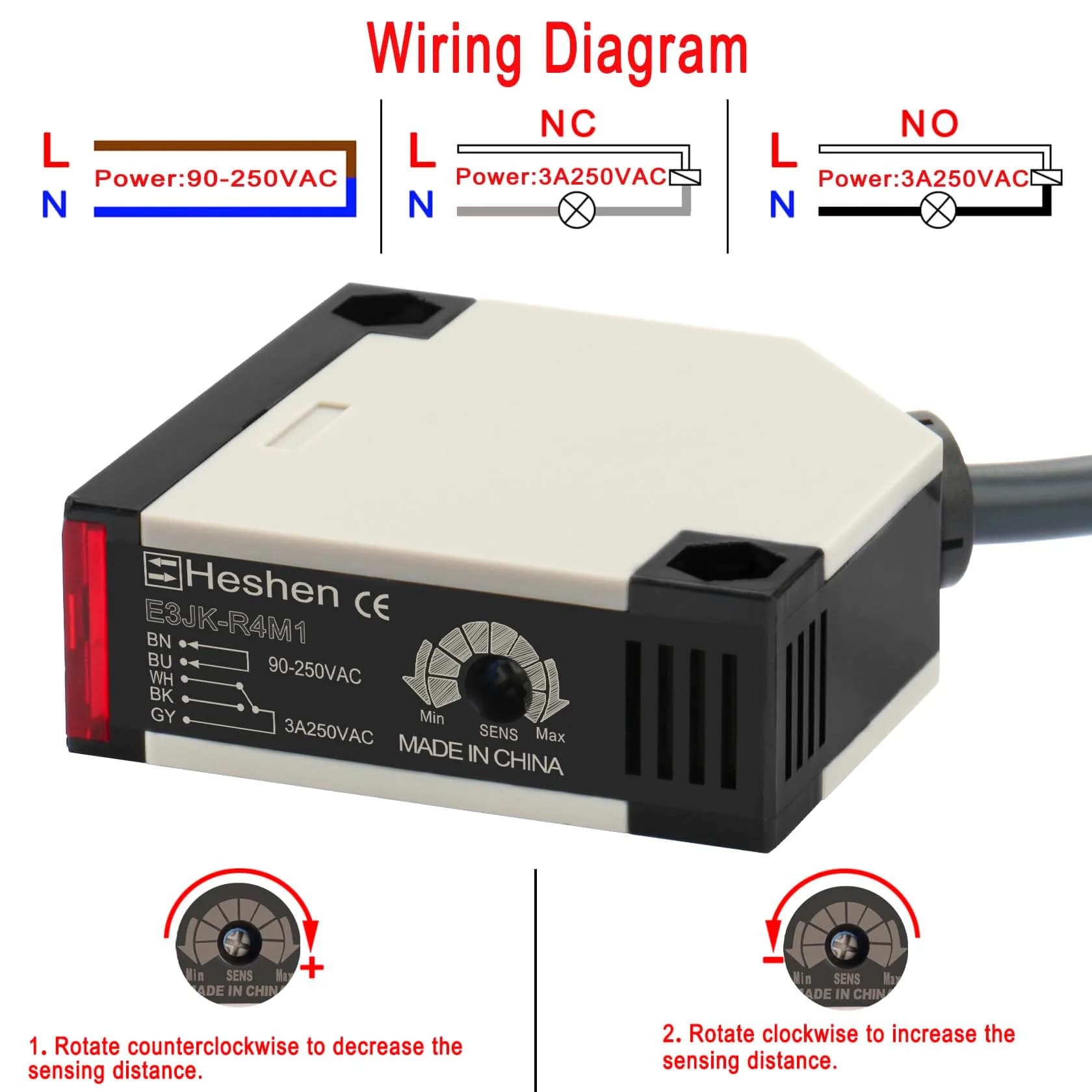 Heschen Photoelectric Sensor Switch AC90-250V Feedback Reflection Type with 4m Monitoring Distance - view 3