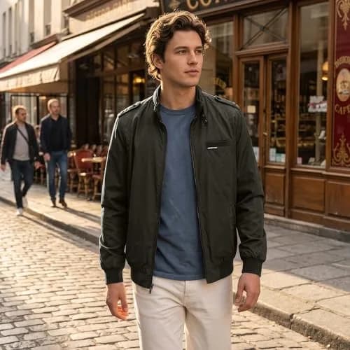Members Only Men's Iconic Racer Quilted Lining & Slim Fit Jacket (Dark Green, Small) | Slim Fit Windbreaker for Men thumbnail 3