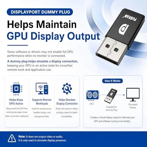 FUERAN DisplayPort Dummy Plug 4K@17Hz 1080P@60Hz | Headless PC Emulator for Remote Desktop thumbnail 2