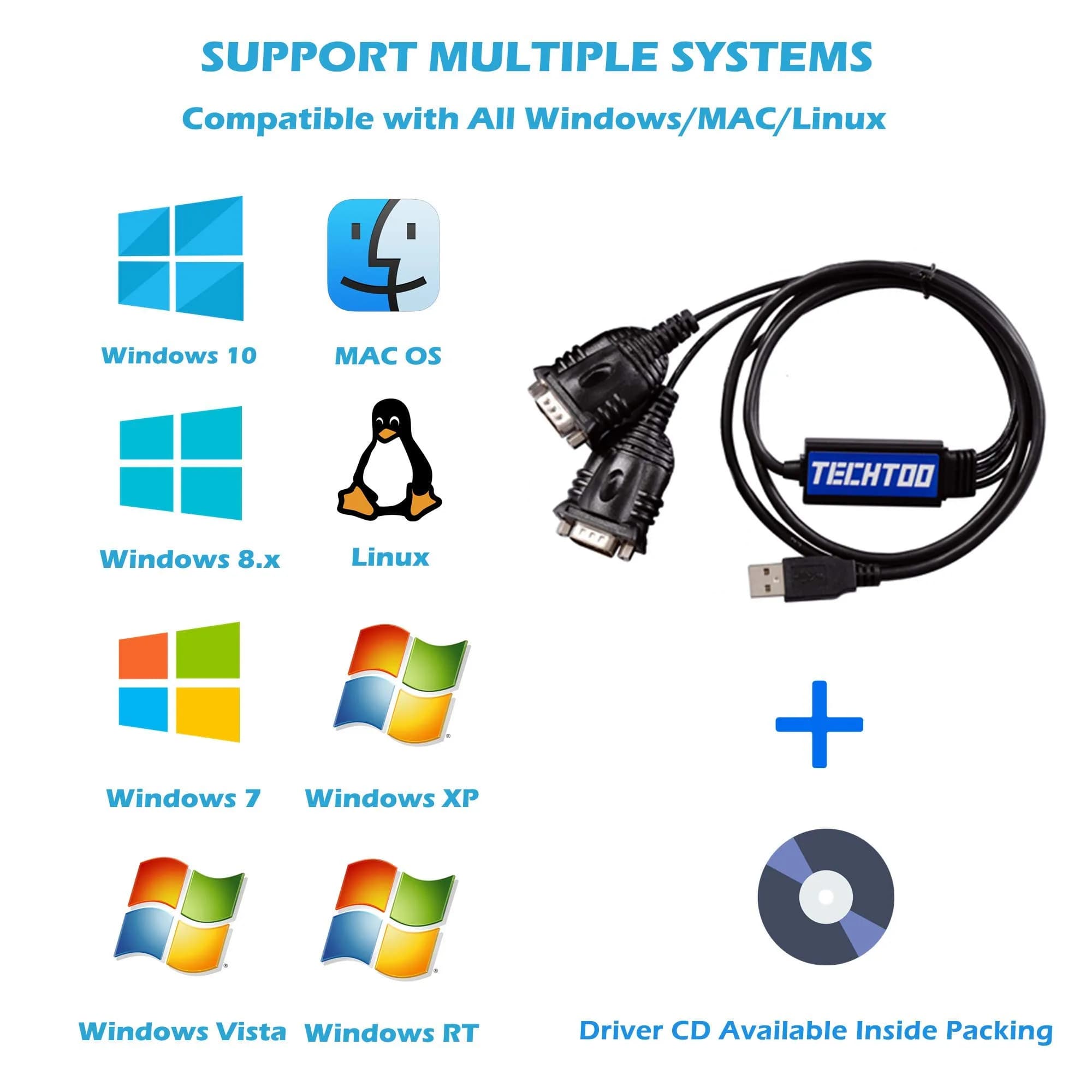 TECHTOO FTDI Chip USB to RS232 Serial Adapter Cable 1m (3ft) Male-to-Male | Connects PCs to Serial Devices - view 5