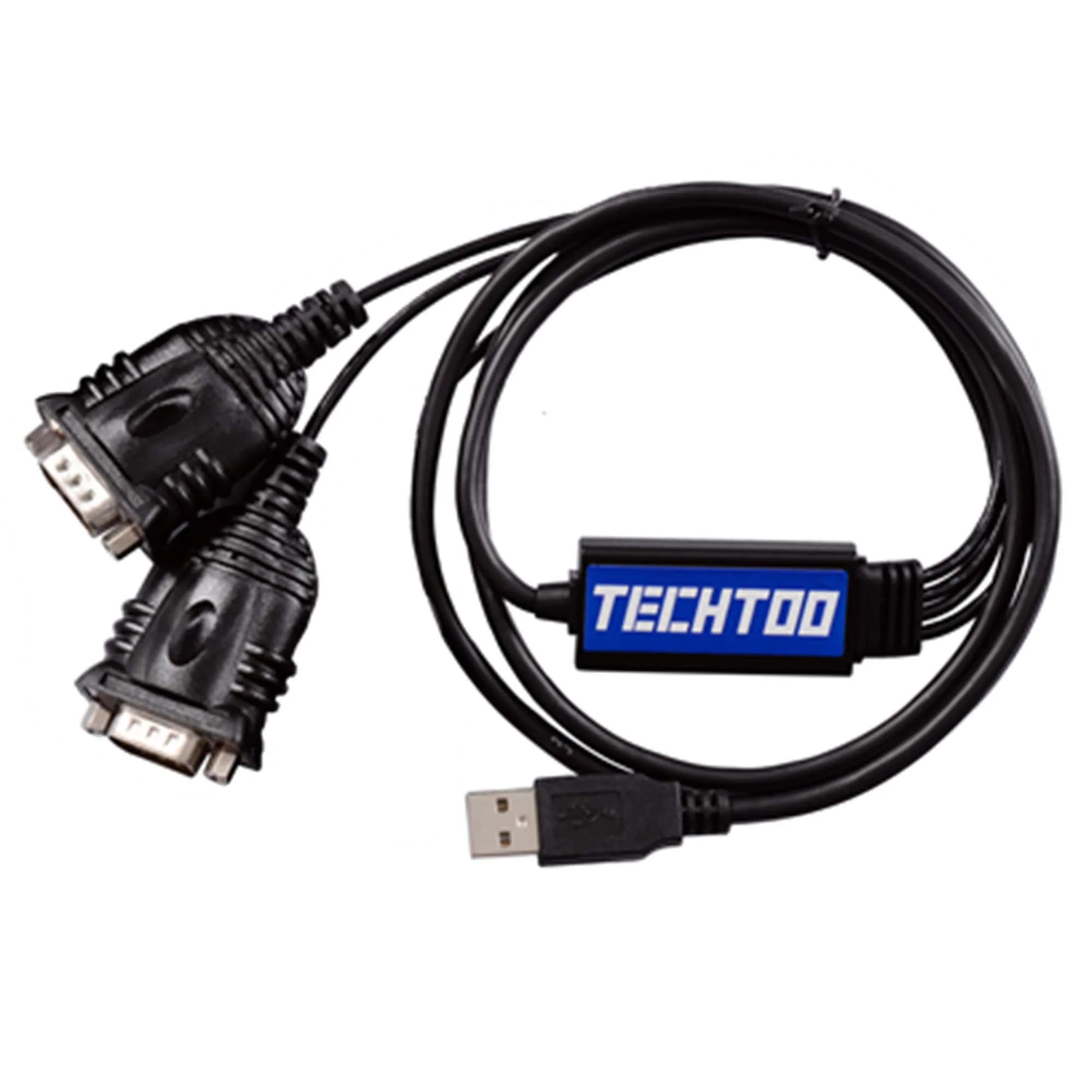TECHTOO 4-Port USB to RS232 DB9 Serial Adapter Cable Male-to-Male with FTDI Chip | Connects 4 Serial Devices — 2 RS232 Port / W/Hexnuts